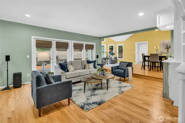 Family room opens to entertaining deck and kitchen nook area