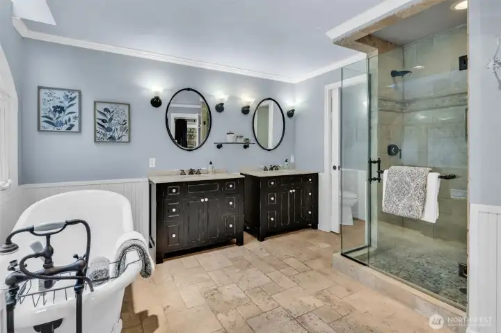 Main floor primary spa bath with heated floors