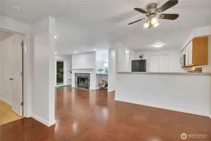 One bedroom on the left, and large open living and kitchen space