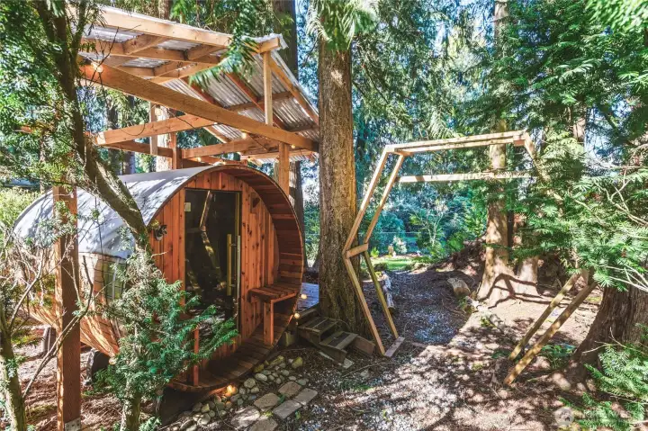 Outdoor sauna.