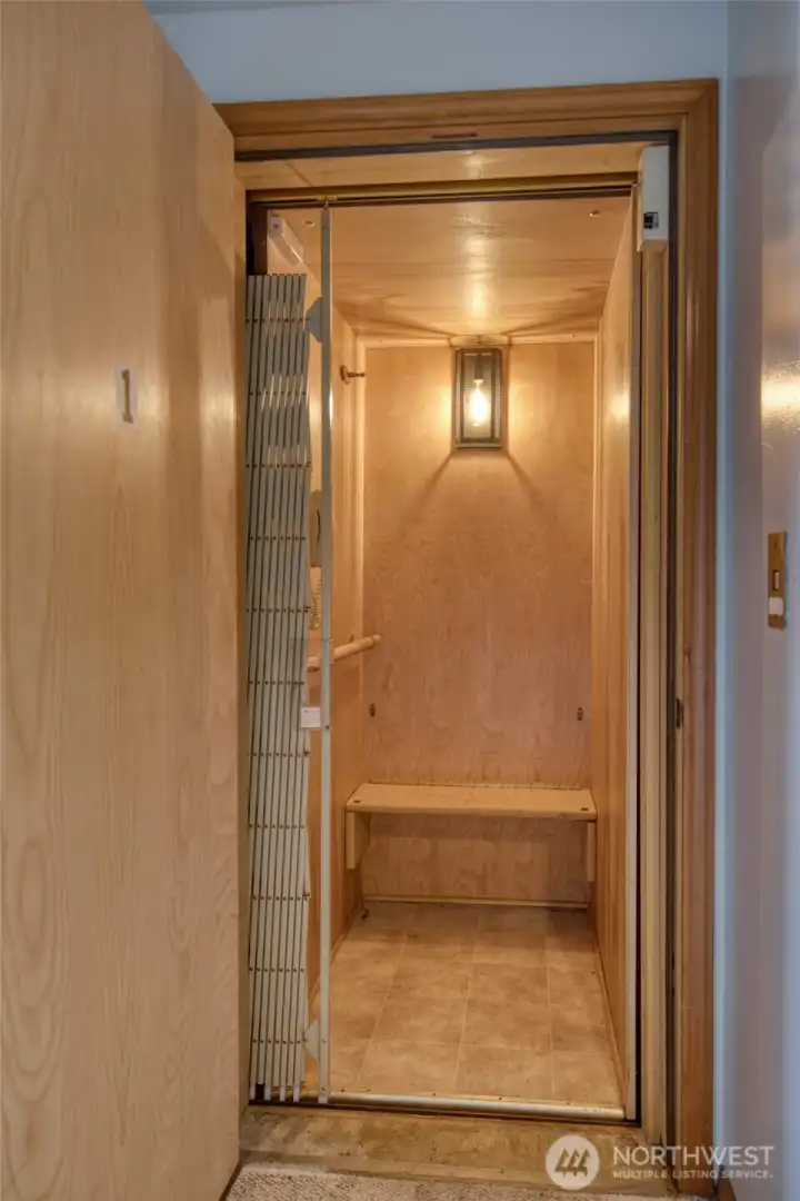 A look inside the elevator, which services all three floors!