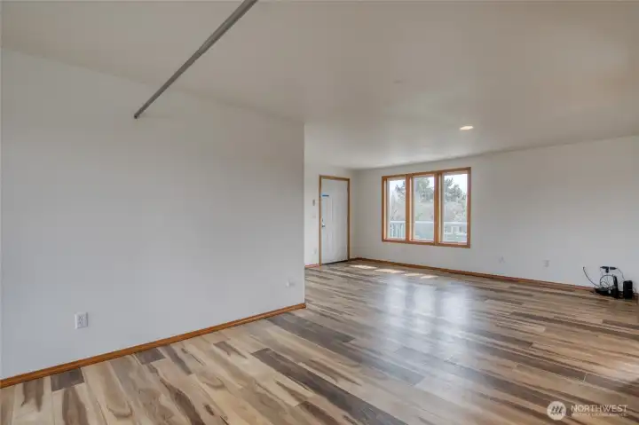 Second story family room also has deck access.