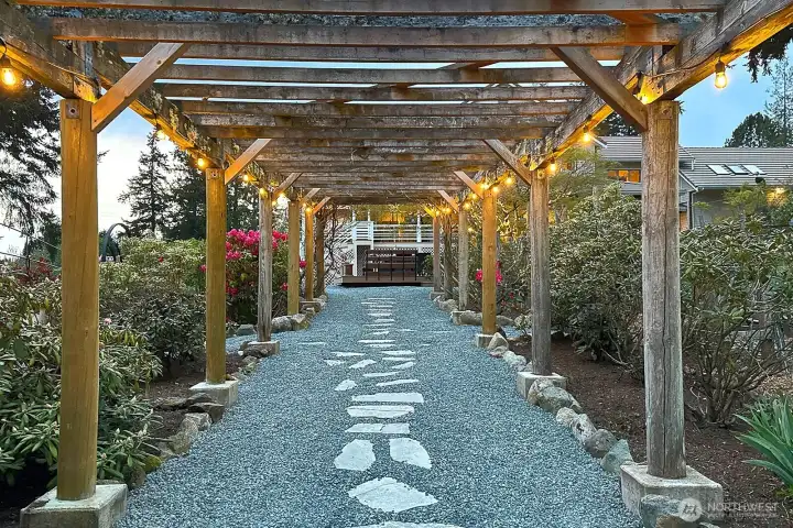 60 ft. pergola draped in Wisteria.