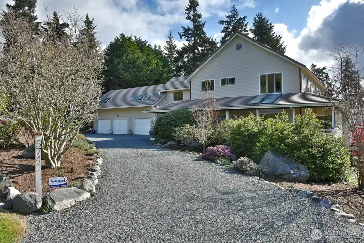 Lights illuminated the property at night.