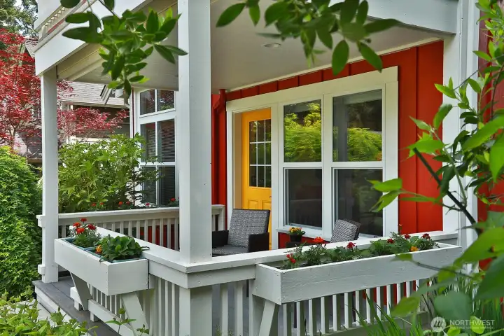 Enjoy morning coffee surrounded by blooming gardens.