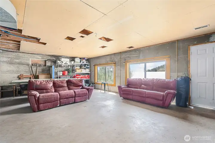 Massive family room in partially finished basement