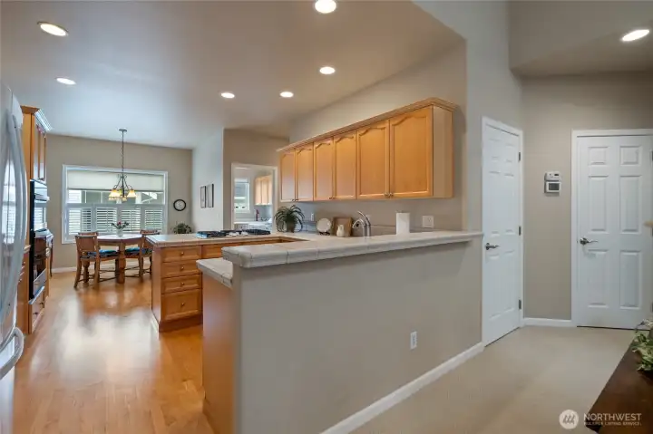 Bright open interior with tall ceilings & big windows.