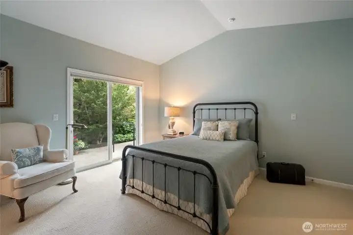 Primary Suite features: vaulted ceilings, patio access, walk-in closet & large private bathroom.