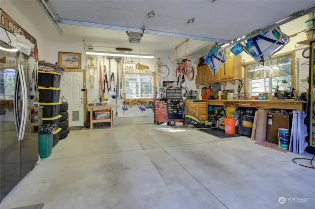 Single car garage is extra deep with tons of storage space.
