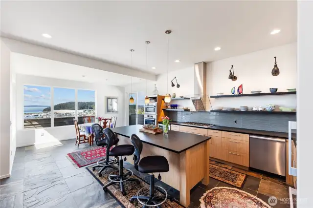 Kitchen features island for casual dining