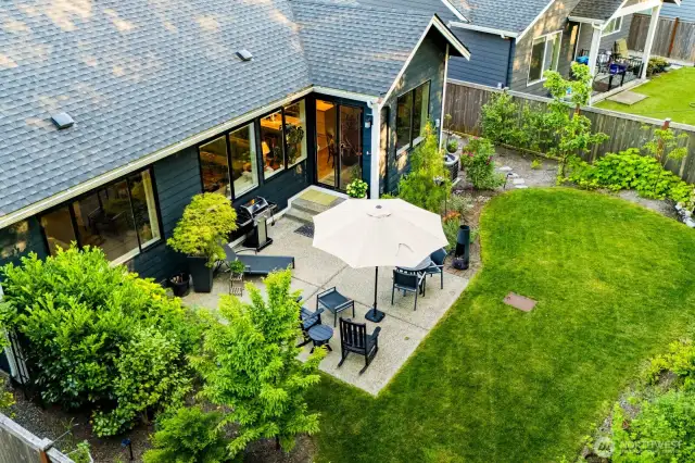 Private backyard with maturing gardens