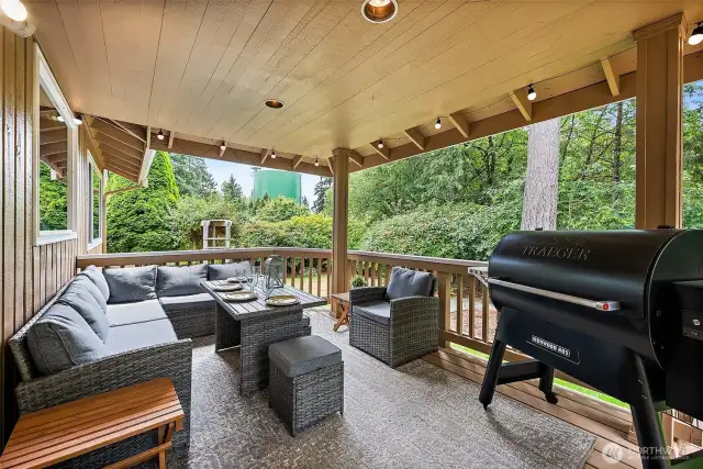 The large outdoor, covered deck is a perfect spot for entertaining right off the kitchen. It is truly a great outdoor living space.