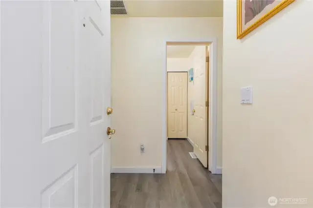 Entering through the front door.