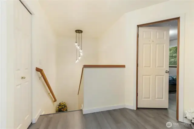 The landing at the top of the stairs.