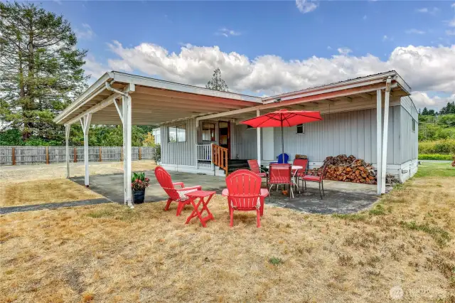 Private patio space at the rear of the home.