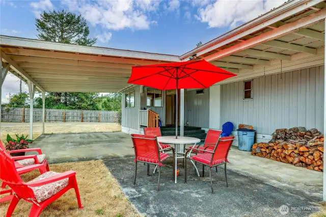 Carport and patio spaces.