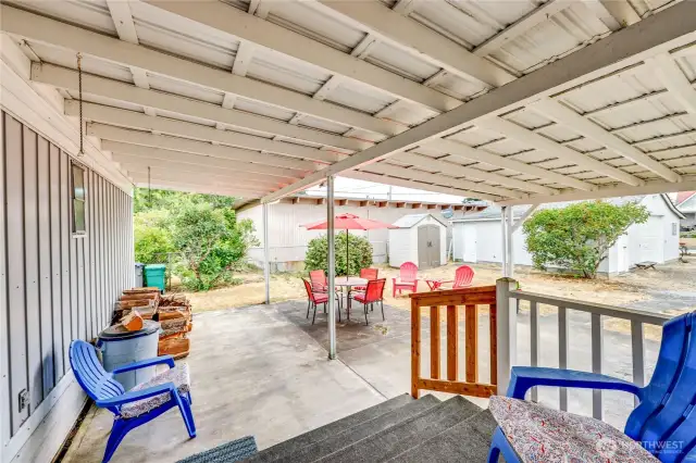 Covered entrance to the home and patio spaces.