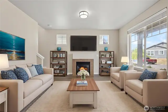 Big living room showing the look with furniture