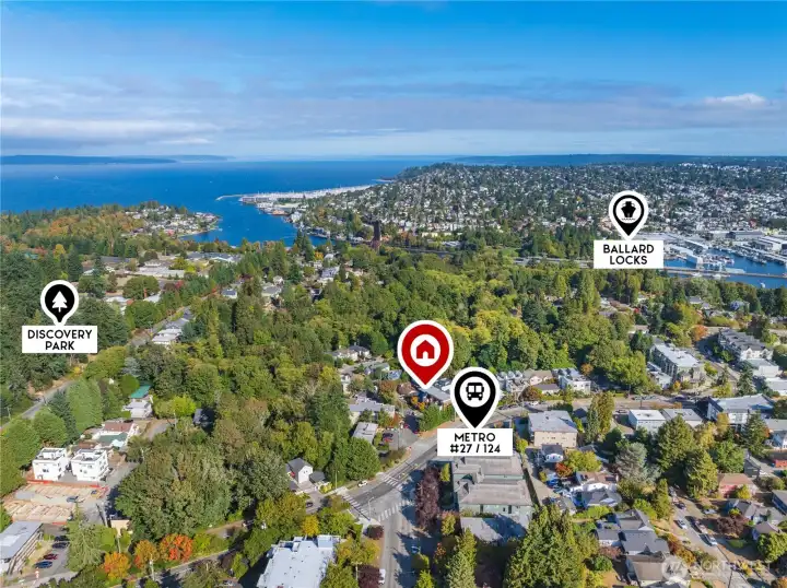 A bird's eye view of how close this home is to the Puget Sound.  No wonder you can hear the sea lions barking in the distance.  What a treat!