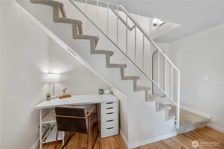 Under stair area perfect for a home office or extra storage.
