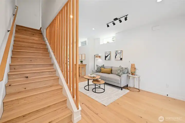 All 3 beds and 2 baths are upstairs.