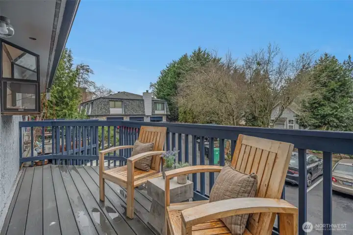 Outdoor deck faces West to get the afternoon sunshine.  With room to relax and enjoy your favorite beverage or grill your favorite fare.