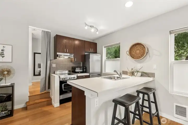 Open kitchen with room for breakfast bar