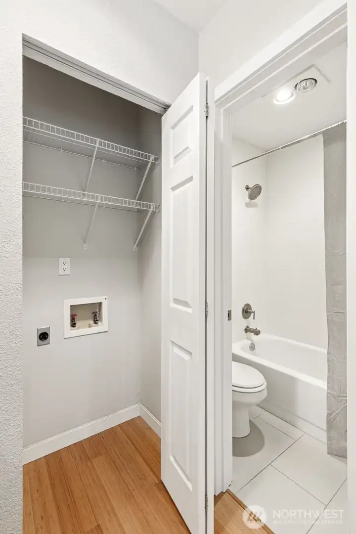 Full height closet also has hookups for washer and dryer if desired - good to have options! (there is a washer and dryer in the building just downstairs)