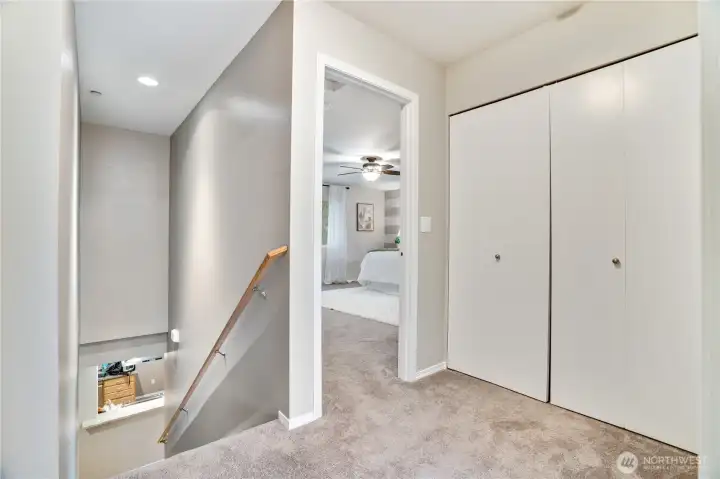 Landing pad. Behind the closet doors the washer and dryer are located.