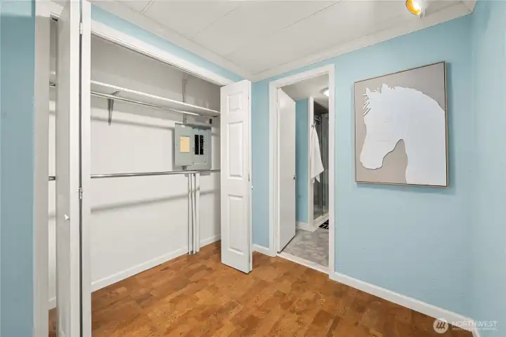 Additional closet space provides flexibility and organization, ideal for keeping everything neatly tucked away.