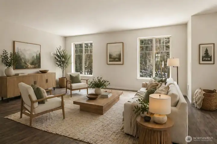 Spacious living room. Virtually staged.