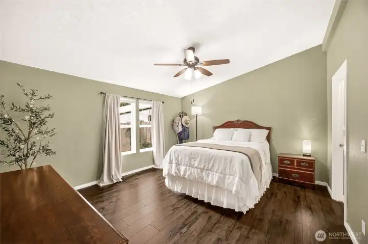 Vaulted primary bedroom. Vaulted primary bedroom.