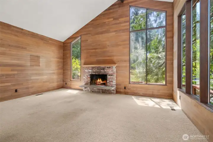 Wood burning fireplace.