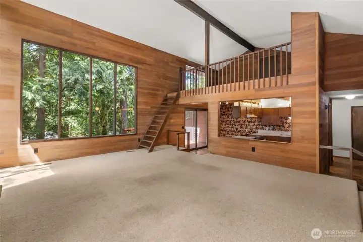 Looking into the dining and kitchen area