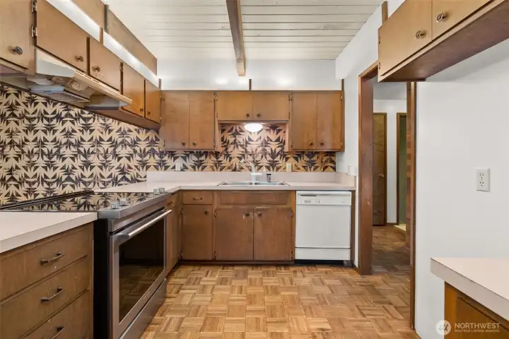 Original kitchen has all the 70's charm
