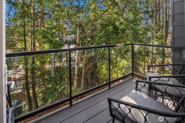 What a private deck surrounded with trees