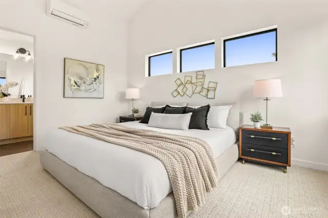 Primary Suite with Vaulted Ceilings, large walk-in closet and heating/cooling