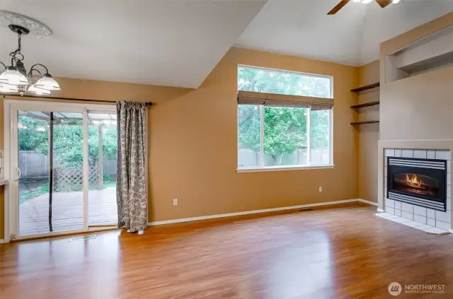 Slider leads to private back yard deck.