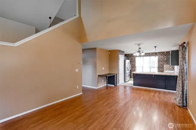 This view shows open stairway to second floor from the living room.