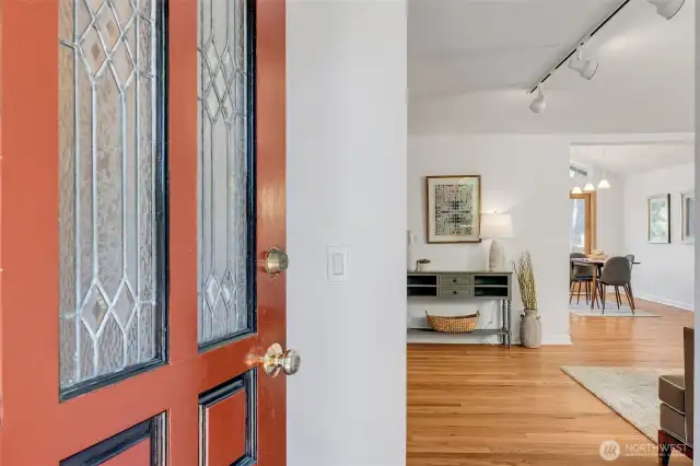 Enter into the tile entry and big coat closet