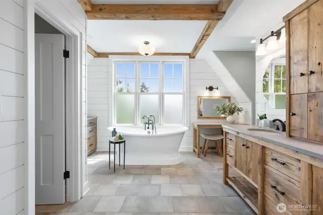 Primary bathroom with heated floors.