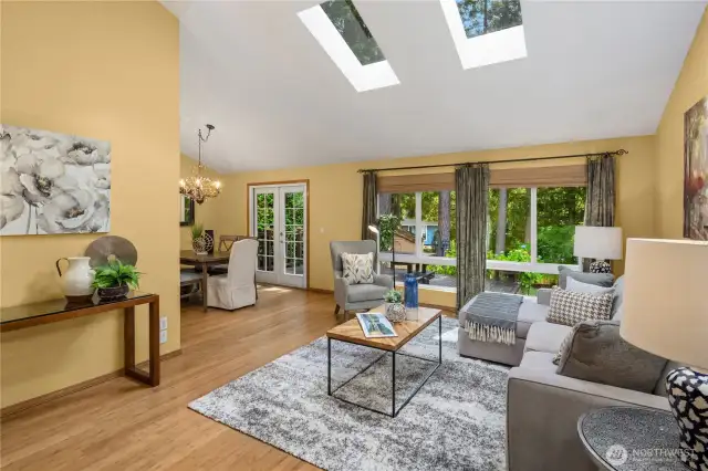 Vaulted ceilings with skylights add to the flowing feel!