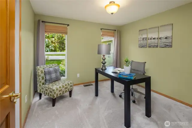 Bedroom #1, set up as an office.  All rooms with fresh carpet!