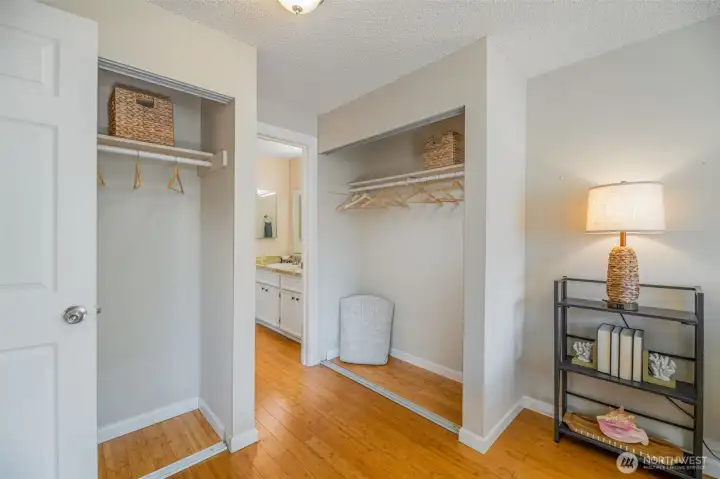 Double closets and entry to bathroom.