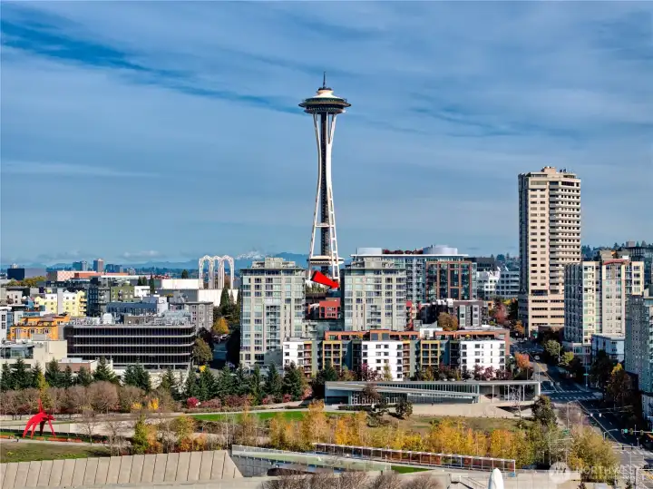 Perfectly situated between the Space Needle and Sculpture Park — a front-row seat to Seattle’s beauty. The arrow shows unit location