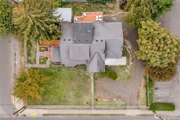 Bird’s-eye view of the expansive 11,500 sq ft lot. Bird’s-eye view of the expansive 11,500 sq ft lot.