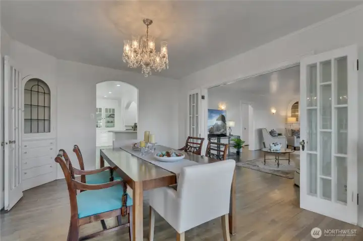 Crystal chandelier - leaded-glass built-ins.