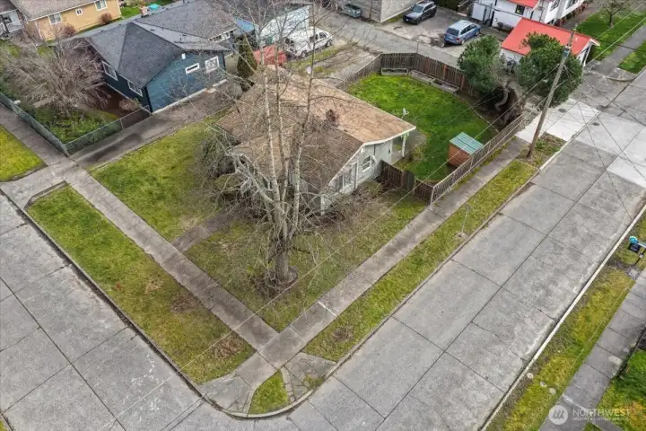 Another aerial view of this cute corner Craftsman home.