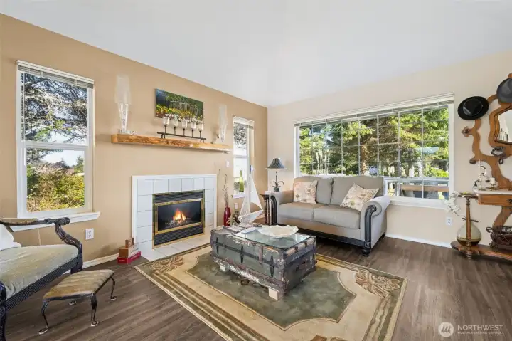 Living room windows let in lots of natural light