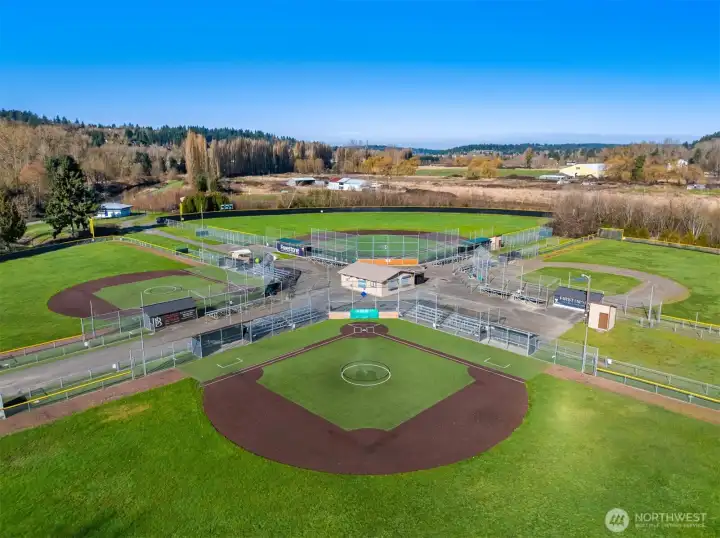 Nearby sports fields and recreation areas offer space for games, practices, and outdoor fun.